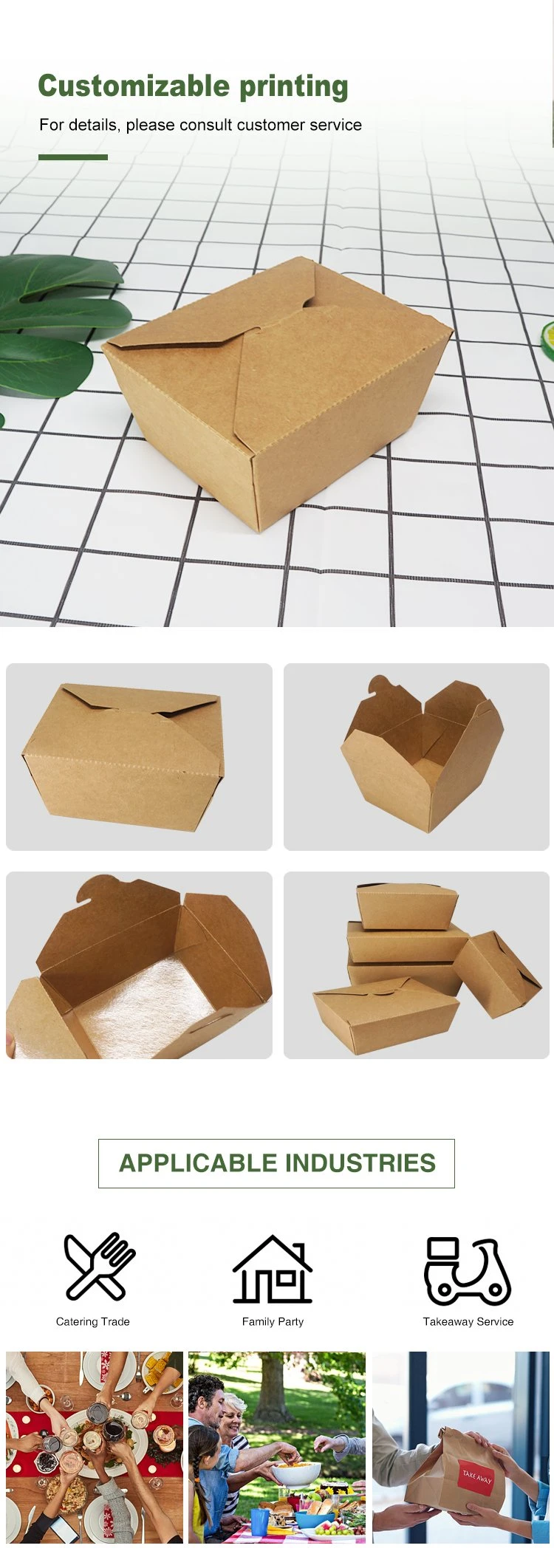 Take Away Fast Food Box Hamburger Hot Dog Fried Chicken Vegetable Food Container Box Disposable Kraft Paper Packaging